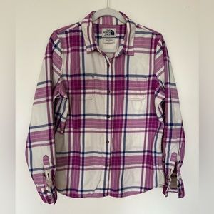 The North Face flannel. Women’s size L. Fuchsia and cream plaid